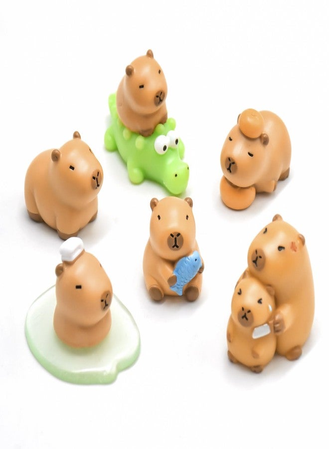 HOMICO Mini Capybara Figurines 8 Pieces Miniature Capybara and Crocodile for Dollhouse Miniatures Mini Resin Animals for Car Dashboard Fairy Garden Capybara Birthday Decorations - Image 3